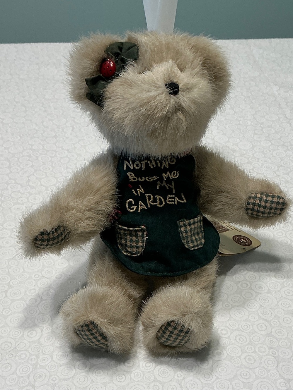 Plush Bear with 'Nothing Bugs Me in My Garden' Green Dress